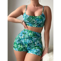 Tropical Plant Print Tankini - S / Green