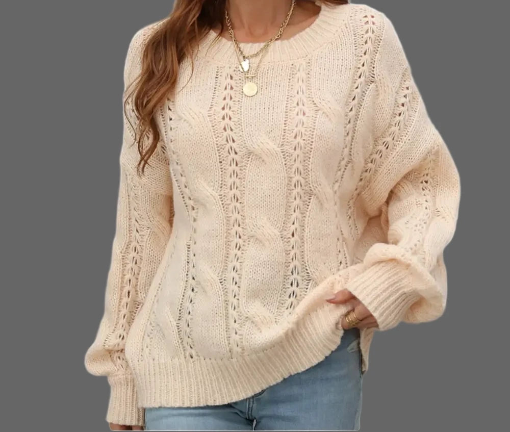 Twisted Knitted Sweater - S / Apricot - Sweaters & Cardigans