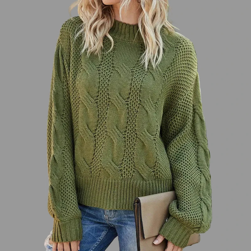 Twisted Mock Long Sleeve Pullover Sweater - S / Green - Sweaters & Cardigans