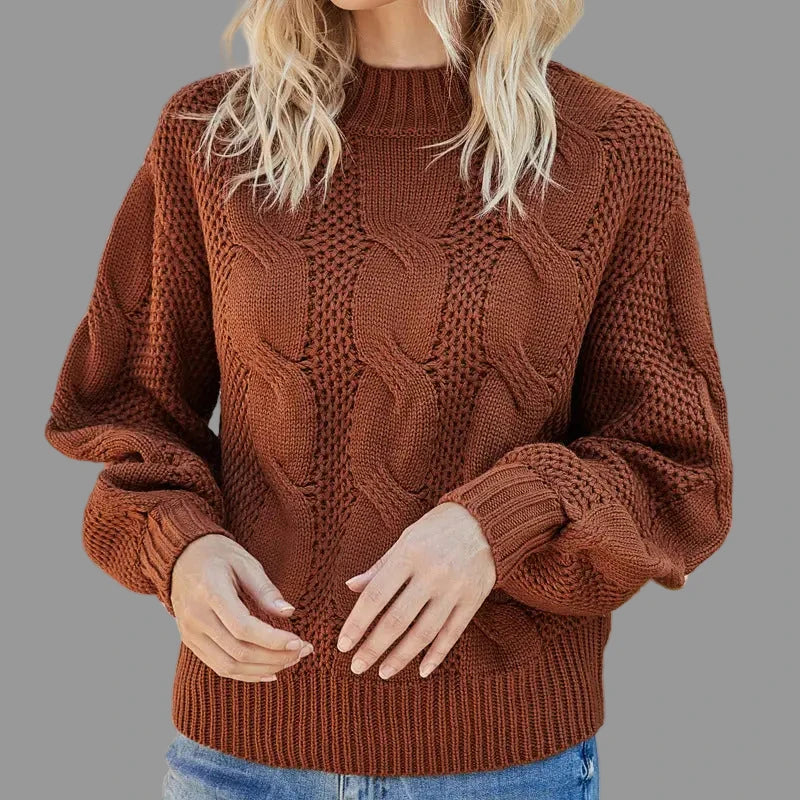 Twisted Mock Long Sleeve Pullover Sweater - S / Khaki - Sweaters & Cardigans