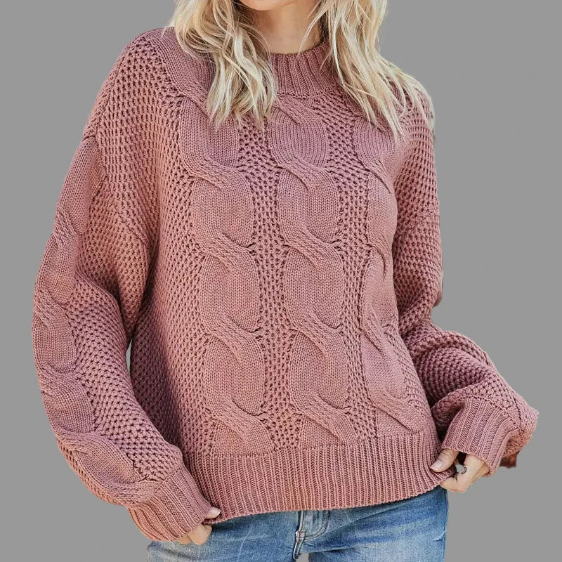 Twisted Mock Long Sleeve Pullover Sweater - S / Pink - Sweaters & Cardigans
