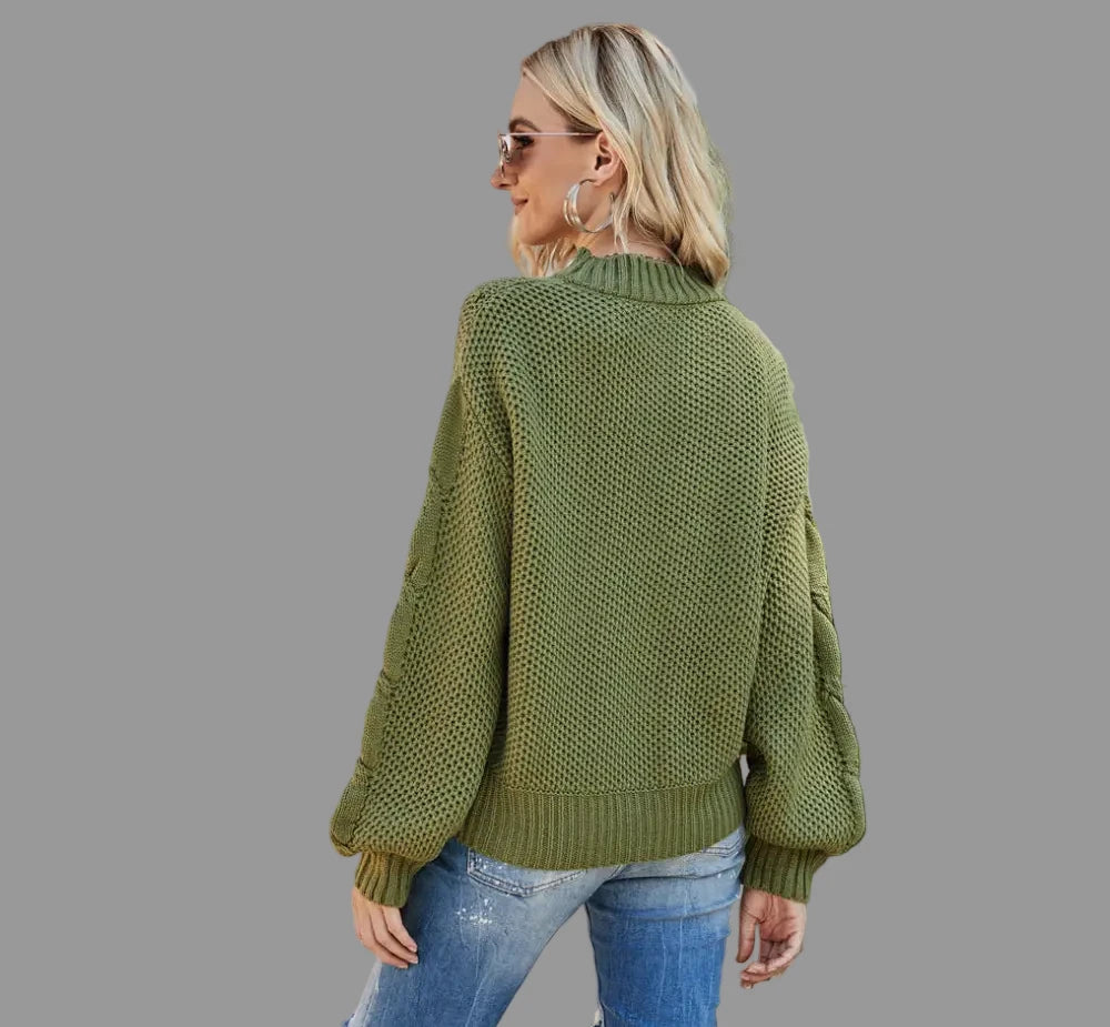 Twisted Mock Long Sleeve Pullover Sweater - Sweaters & Cardigans