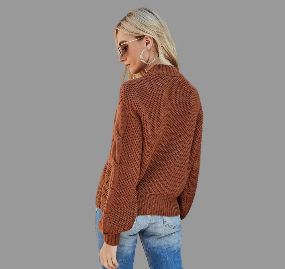 Twisted Mock Long Sleeve Pullover Sweater - Sweaters & Cardigans