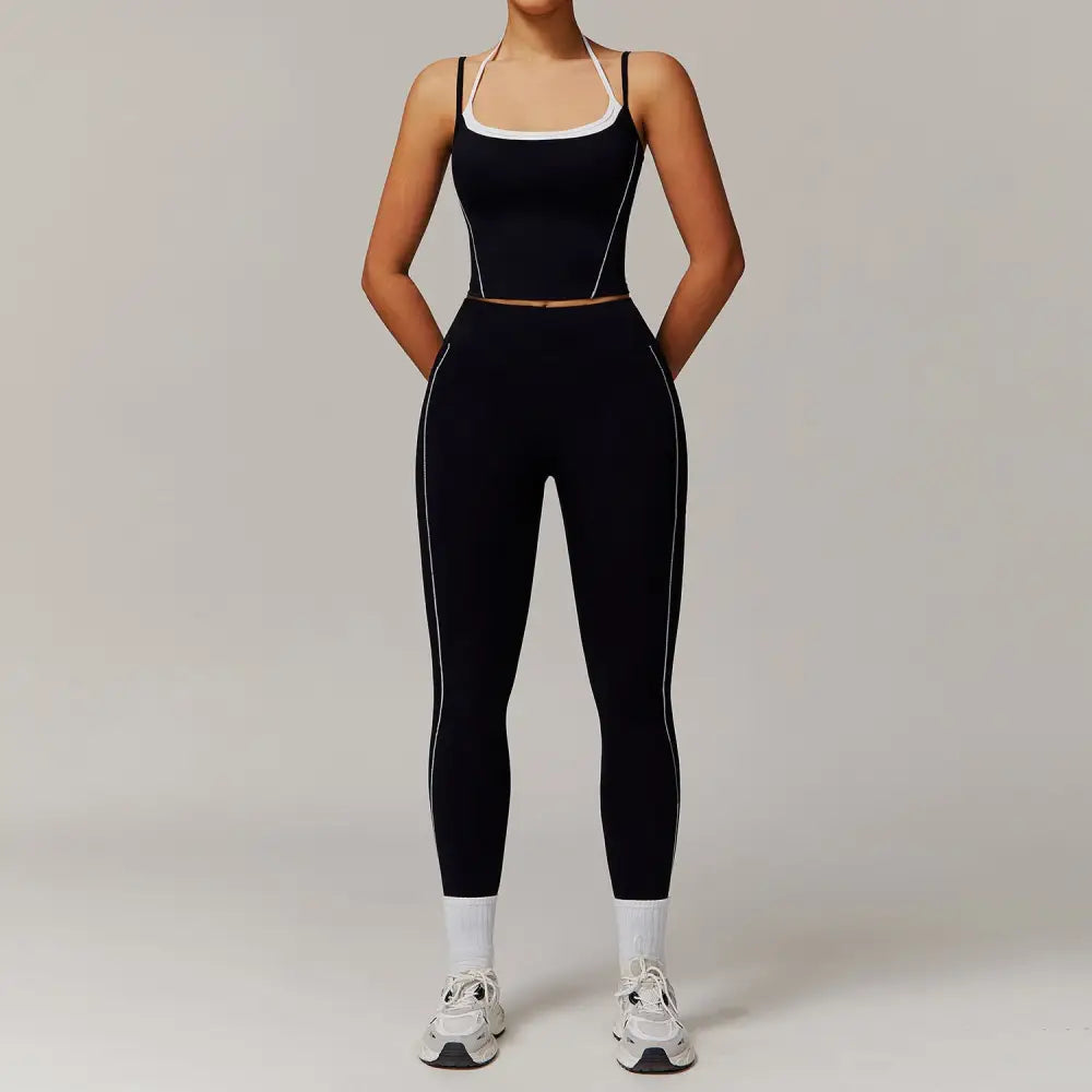 Two-Piece Halter High Waist Activewear - S / Black