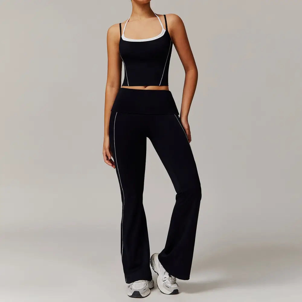 Two-Piece Halter High Waist Activewear - S / Black1