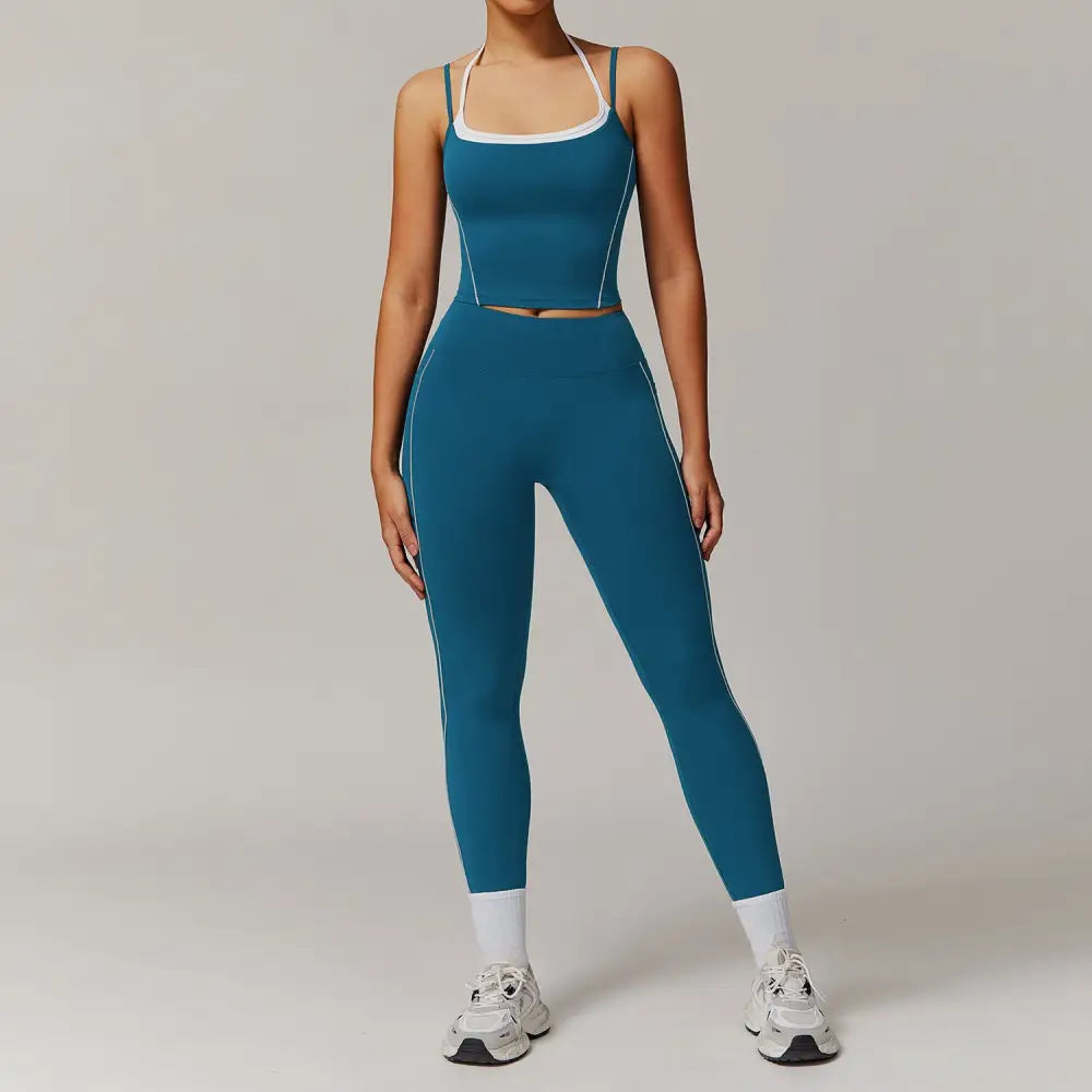 Two-Piece Halter High Waist Activewear - S / Bra Dark Blue1Dark Blue1