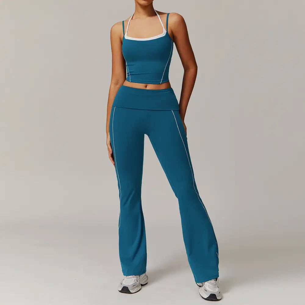 Two-Piece Halter High Waist Activewear - S / Dark Blue