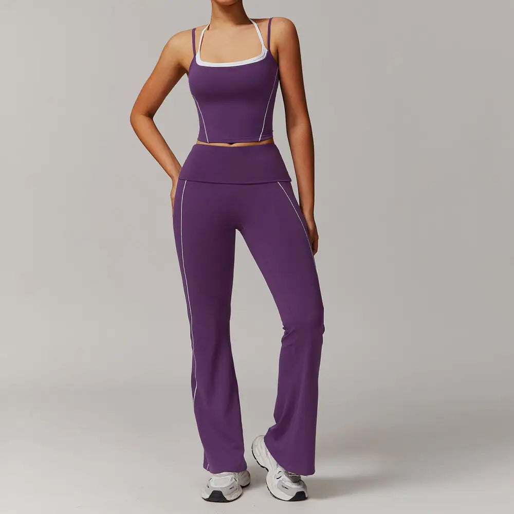 Two-Piece Halter High Waist Activewear - S / Purple
