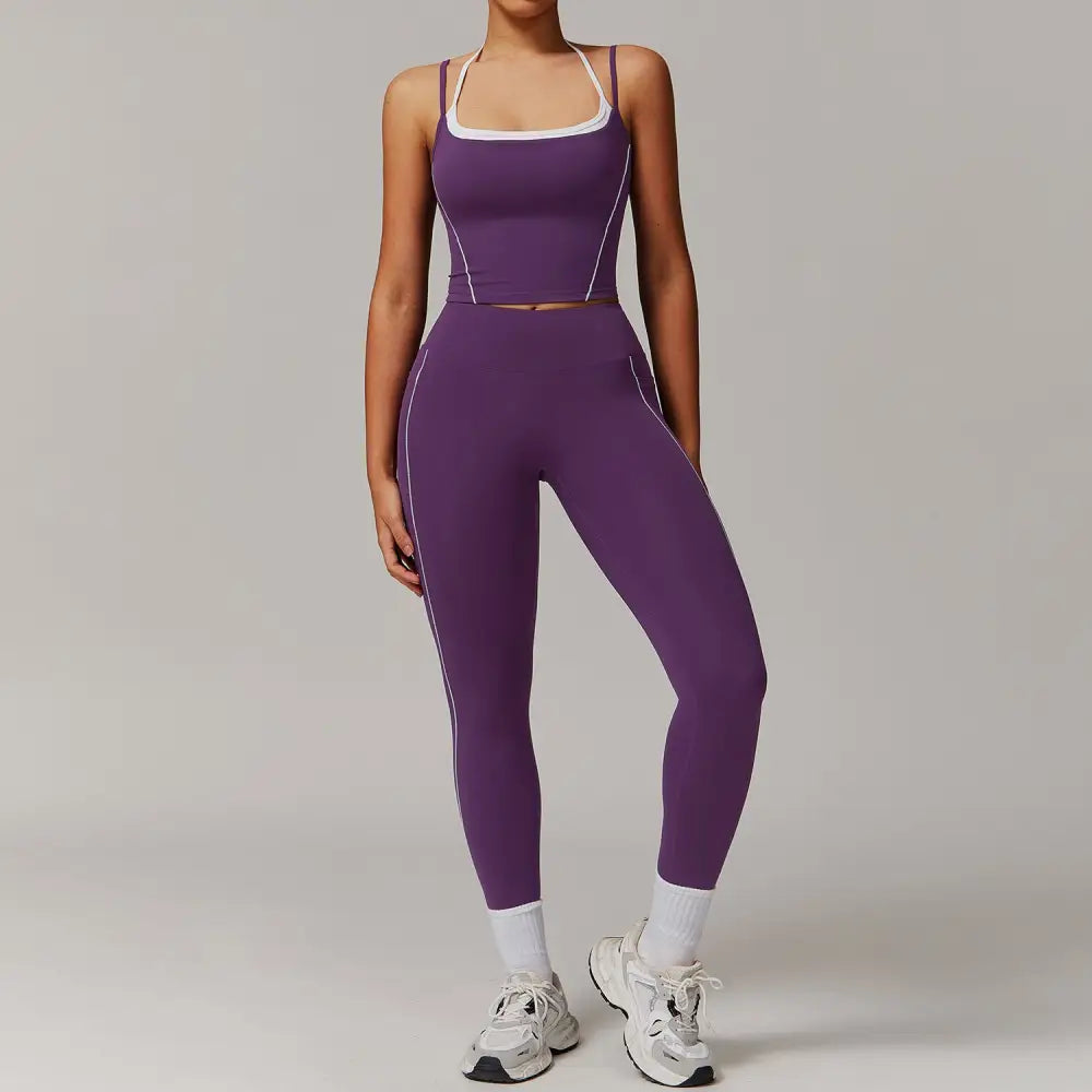 Two-Piece Halter High Waist Activewear - S / Purple1