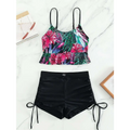 Two-Piece Printed Tankini Swimsuit - S / Black