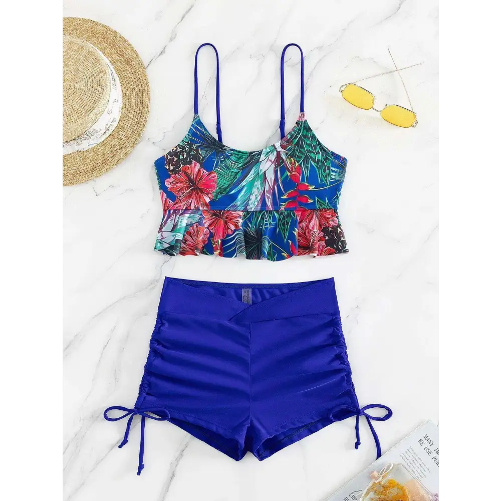 Two-Piece Printed Tankini Swimsuit - S / Blue