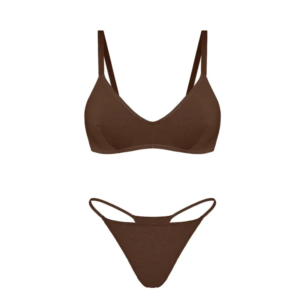 Ultra Soft Breathable Underwired Sports Type Bra Set - S / Brown - Panty Sets