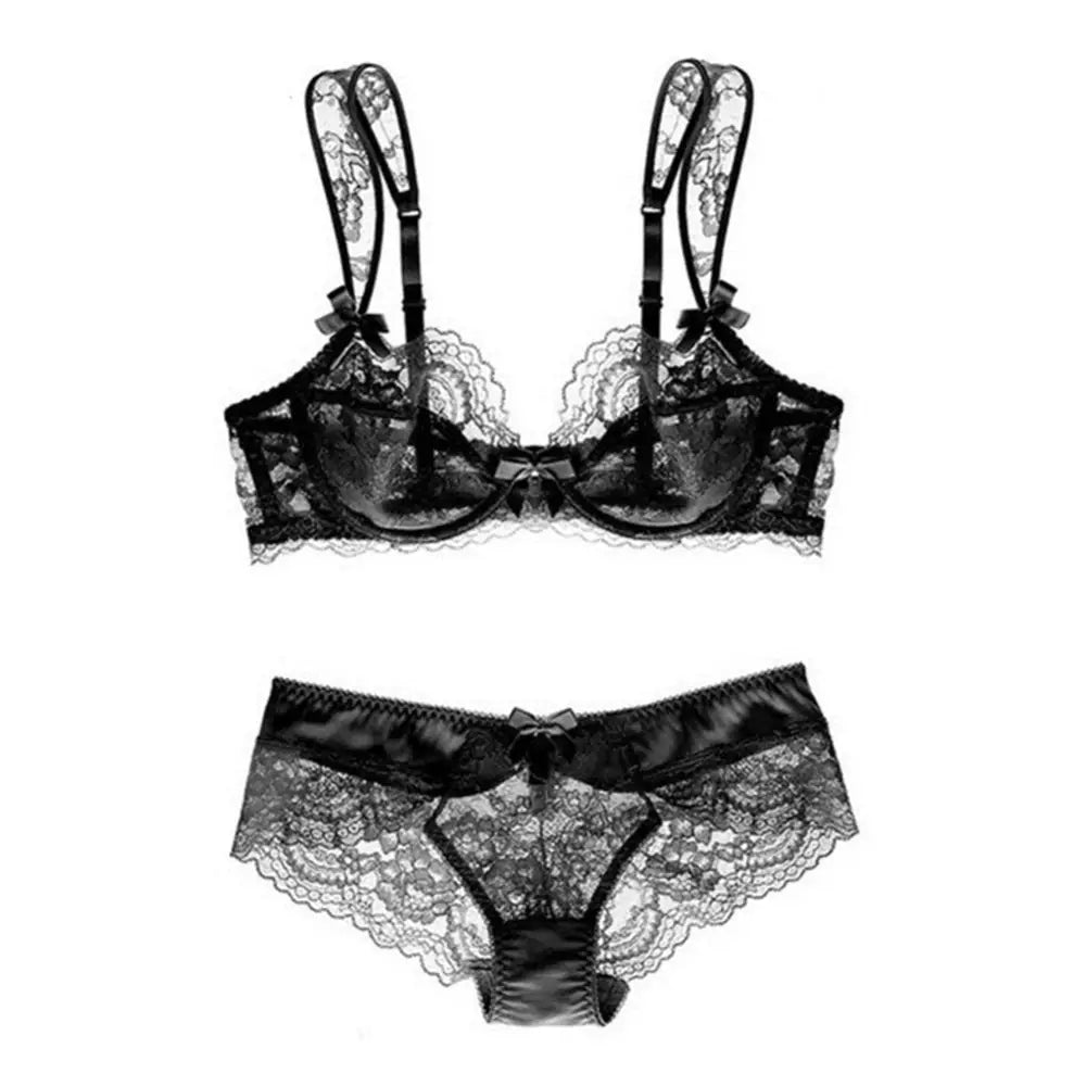Ultra Thin Sponge Free Maiden Sexy Lace Bra Set - 70A / Black - Panty Sets