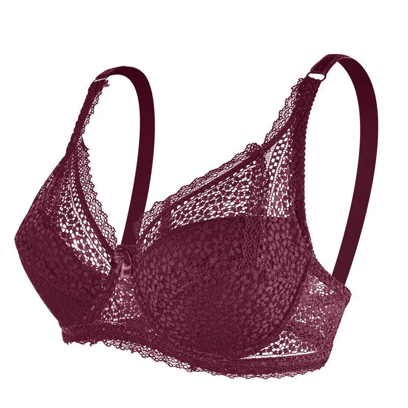 Underwear Adjustable Lace Steel Ring Bra - 36/80C / Burgundy - Bras