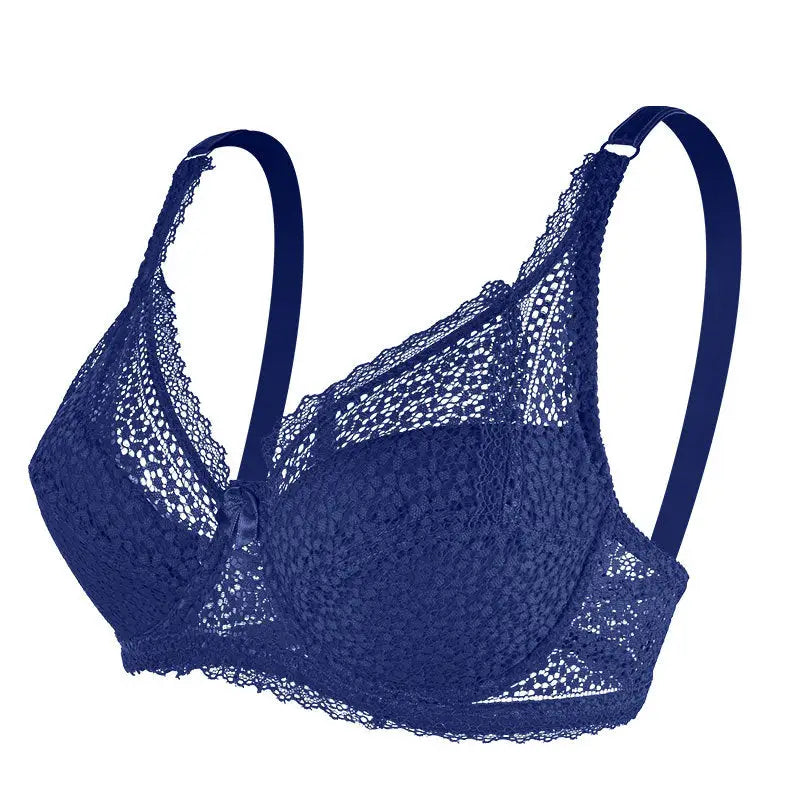 Underwear Adjustable Lace Steel Ring Bra - 36/80C / Navy Blue - Bras
