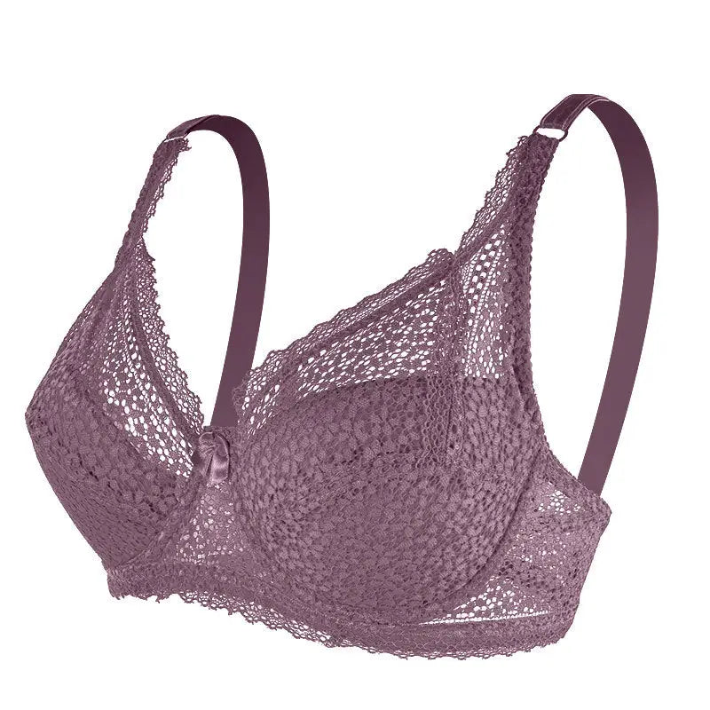 Underwear Adjustable Lace Steel Ring Bra - 36/80C / Purple Gray - Bras