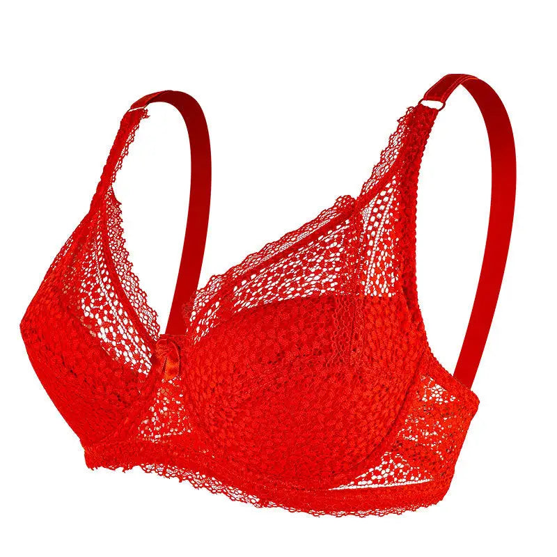 Underwear Adjustable Lace Steel Ring Bra - 36/80C / Red - Bras