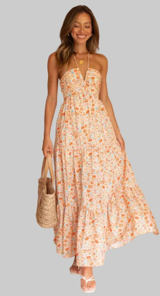 V-Neck Maxi Dress - Dresses