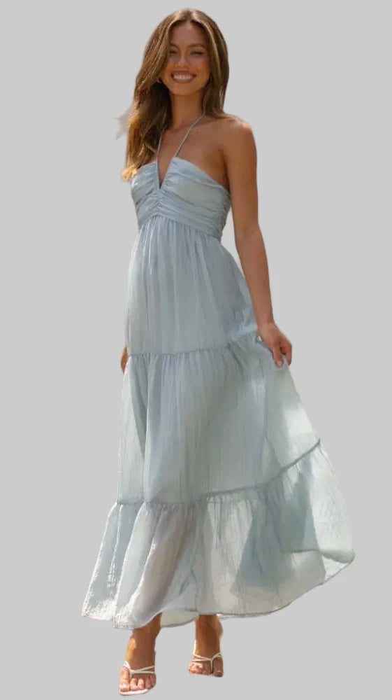 V-Neck Maxi Dress - S / Blue - Dresses