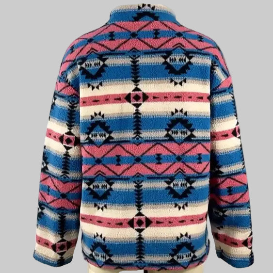 Velvet Casual Plush Geometric Abstract Pattern Austrian Grain Coat - Outerwear