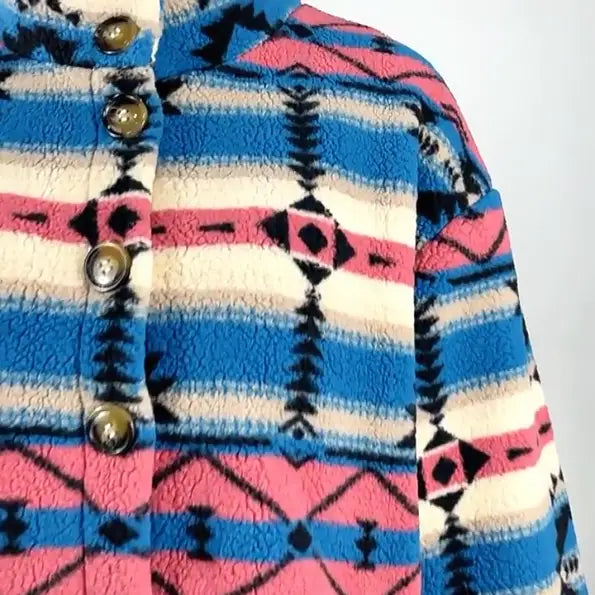 Velvet Casual Plush Geometric Abstract Pattern Austrian Grain Coat - Outerwear