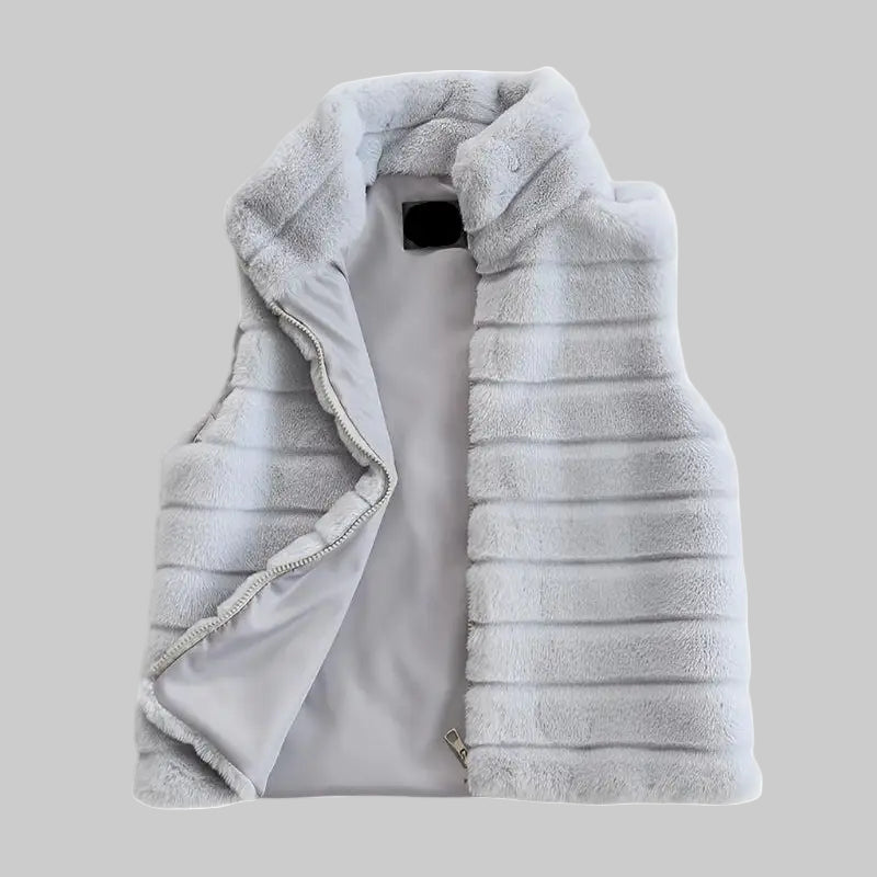 Vest Faux Fur Stand Collar Artificial Coat - S / Gray - Outerwear