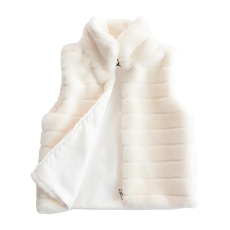 Vest Faux Fur Stand Collar Artificial Coat - S / Ivory - Outerwear