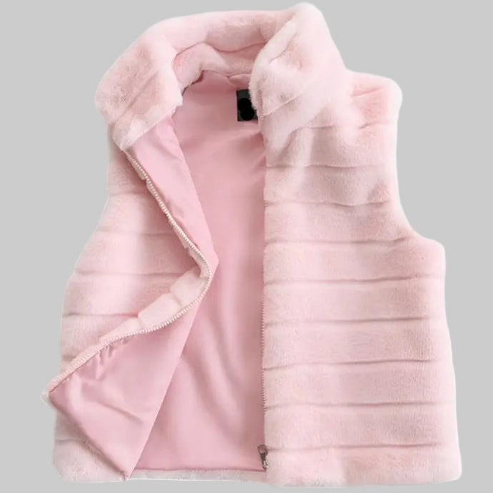 Vest Faux Fur Stand Collar Artificial Coat - S / Pink - Outerwear