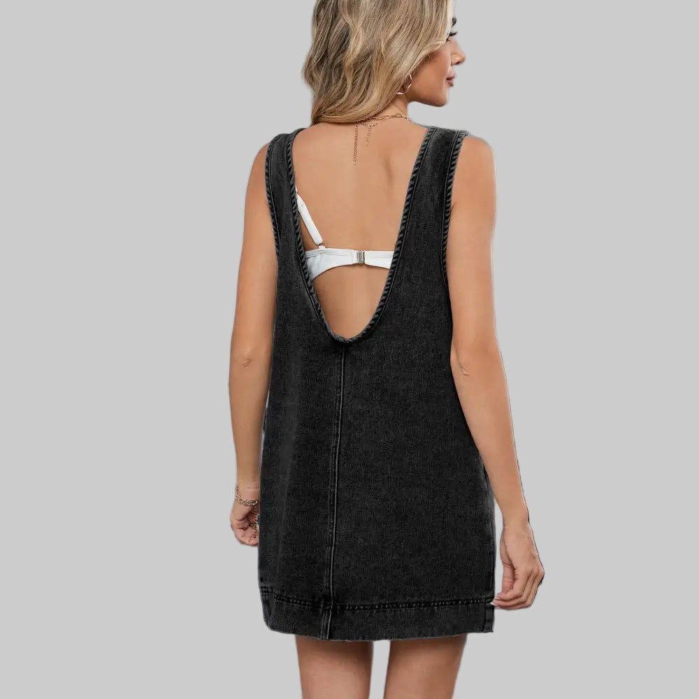 Washed Backless Suspender Dress - Dresses
