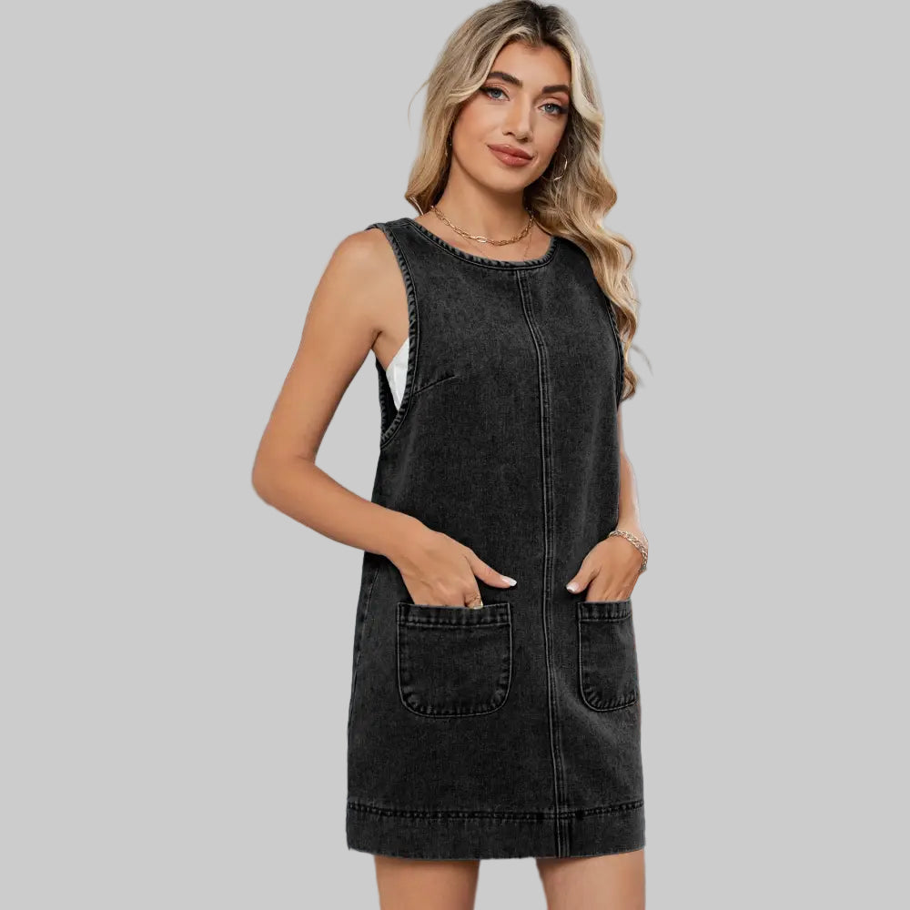 Washed Backless Suspender Dress - S / Dark Gray - Dresses