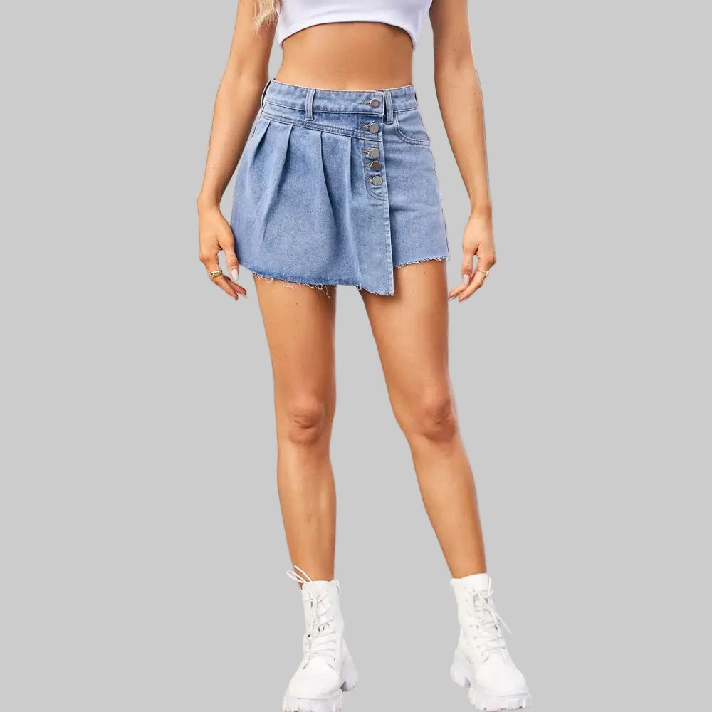 Washed Denim Culottes Skort - S / Light Blue - Skirts