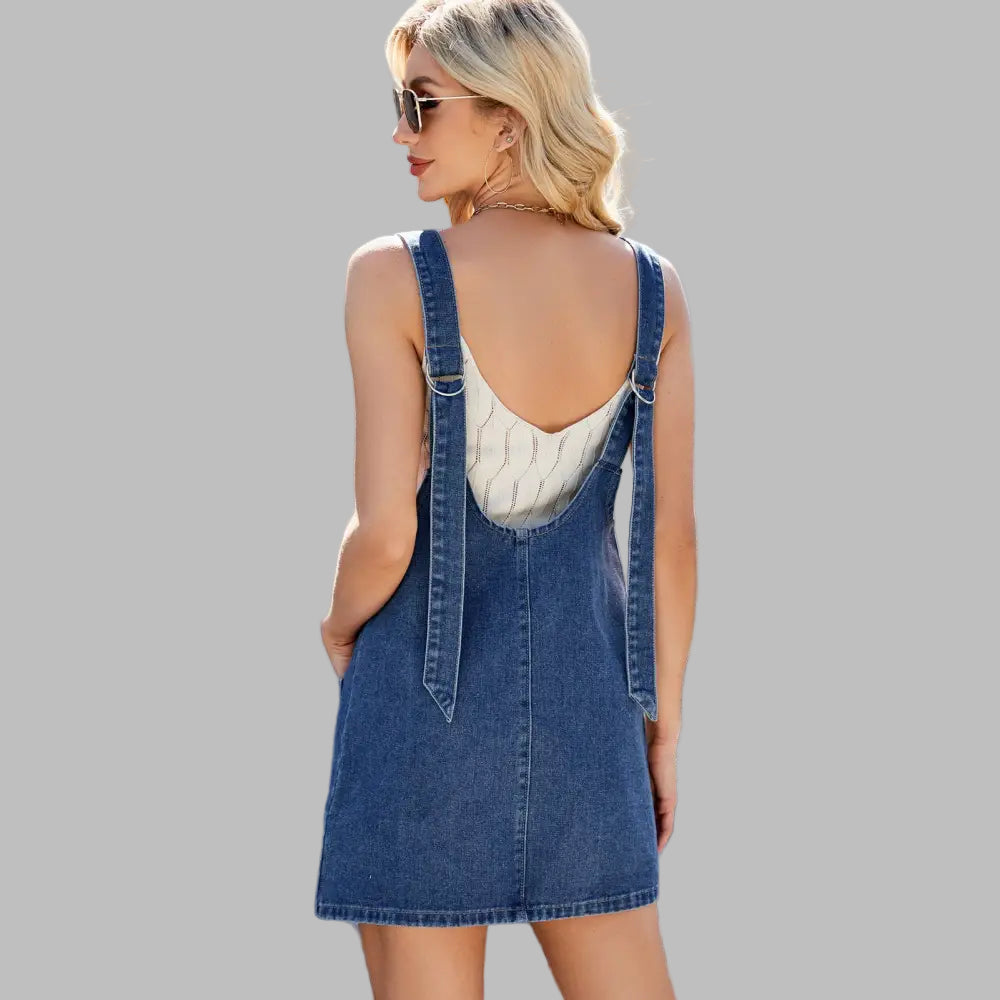 Washed Denim Suspender Dress - Dresses