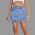 Washed Irregular Asymmetric Denim Skort - S / Light Blue - Skirts