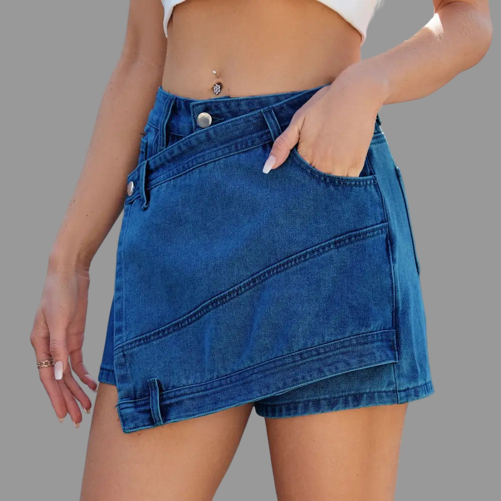 Washed Irregular Asymmetric Denim Skort