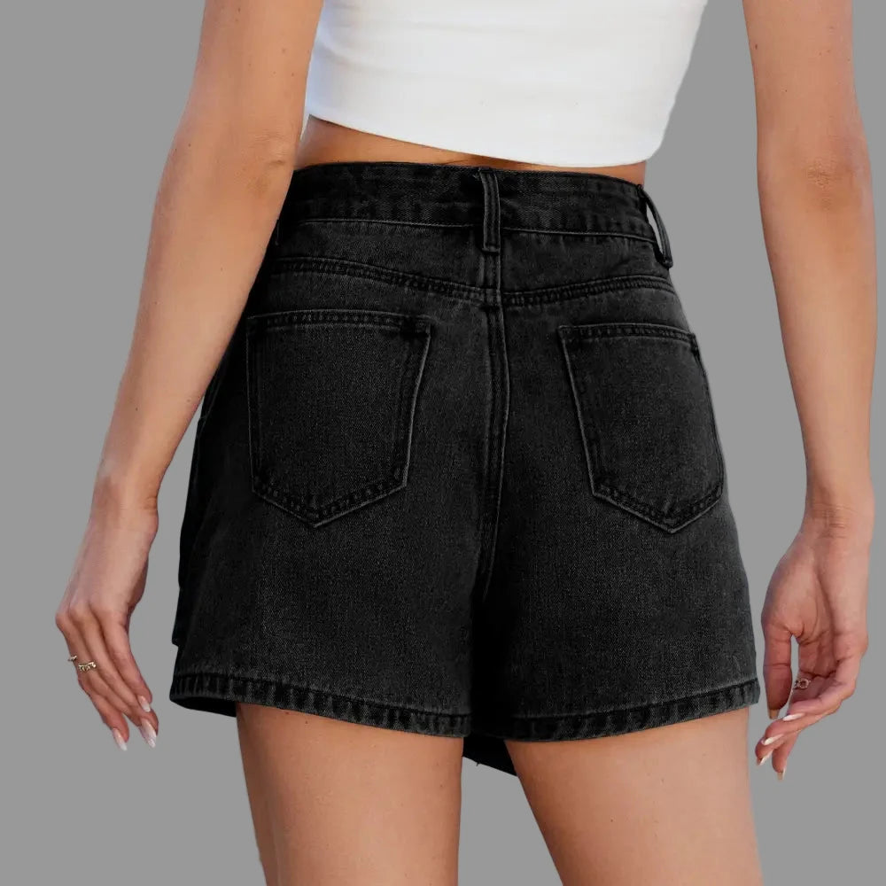 Washed Irregular Asymmetric Denim Skort - Skirts