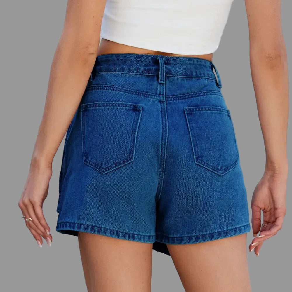 Washed Irregular Asymmetric Denim Skort - Skirts