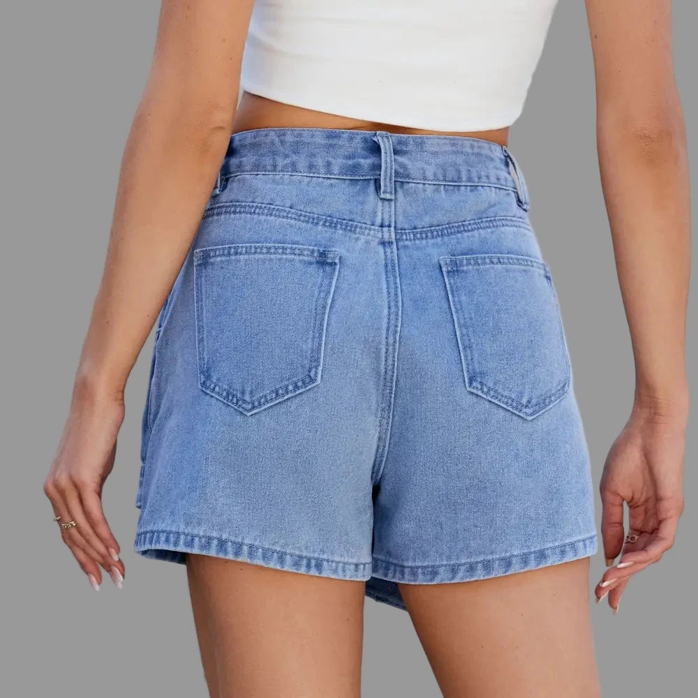 Washed Irregular Asymmetric Denim Skort - Skirts