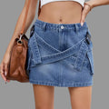 Washed Pocket Tooling Denim Skirt - S / Blue - Skirts