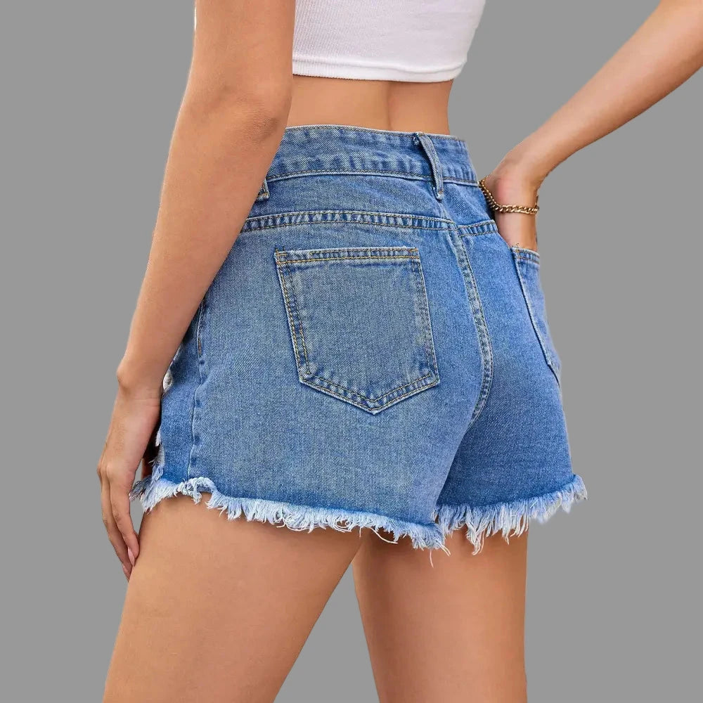 Washed Ripped Denim Shorts