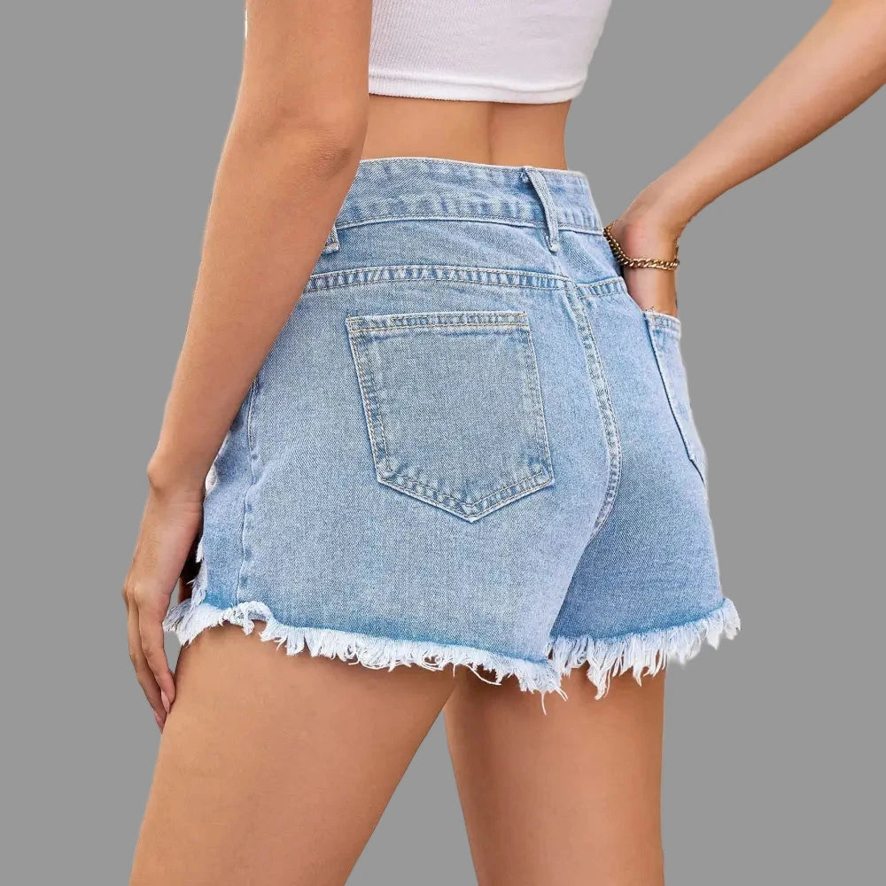 Washed Ripped Denim Shorts