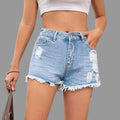 Washed Ripped Denim Shorts - S / Light Blue