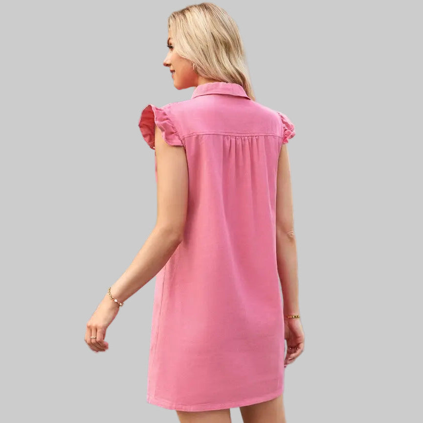 Washed Ruffled Denim Dress - Dresses