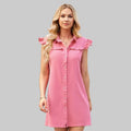 Washed Ruffled Denim Dress - S / Pink - Dresses