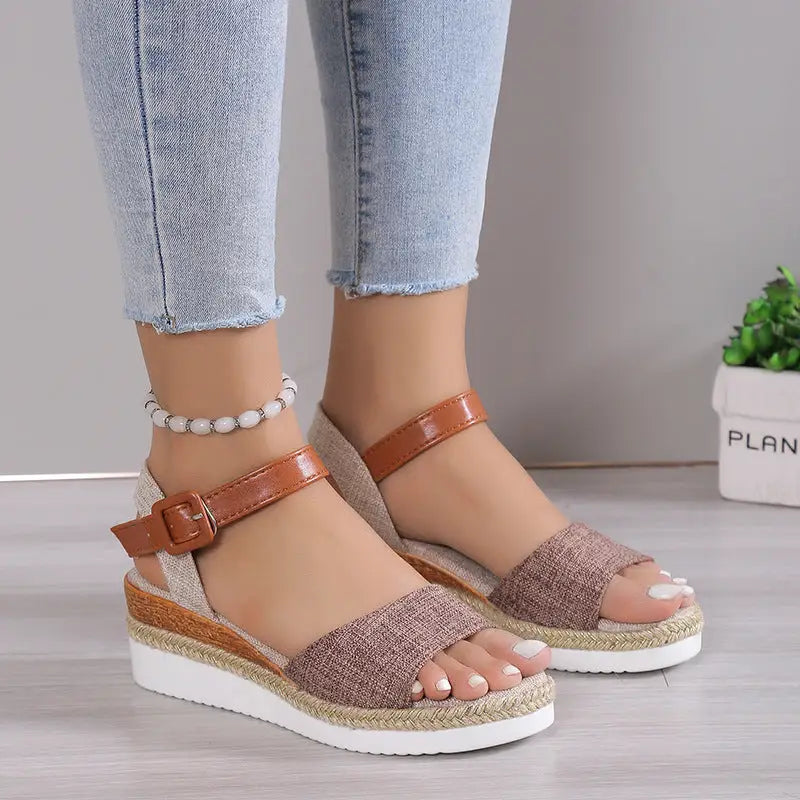 Wedge Peep Toe Sandals - 35 / Brown - Shoes