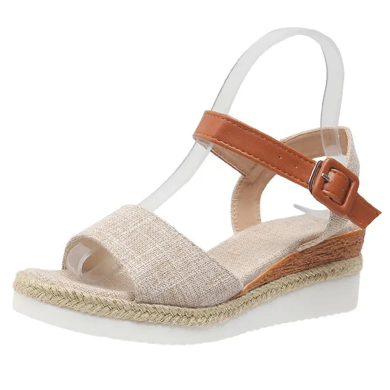 Wedge Peep Toe Sandals - 35 / Ivory - Shoes