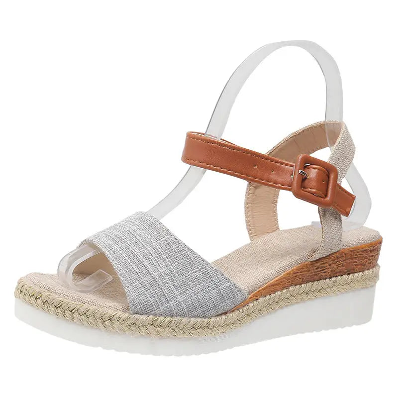 Wedge Peep Toe Sandals - 35 / Light Gray - Shoes