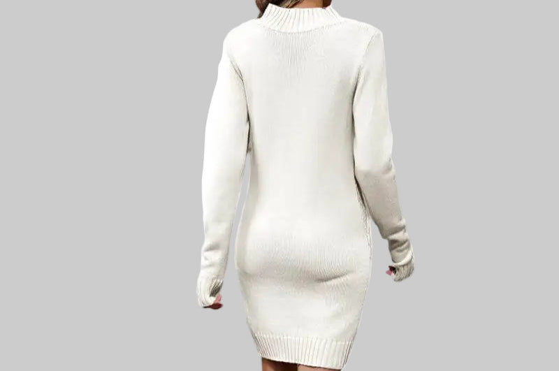 White and Lilac Women’s Knitted Sweater Dress for Women - Dresses