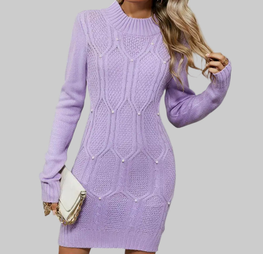 White and Lilac Women’s Knitted Sweater Dress for Women - S / Violet Beaded - Dresses