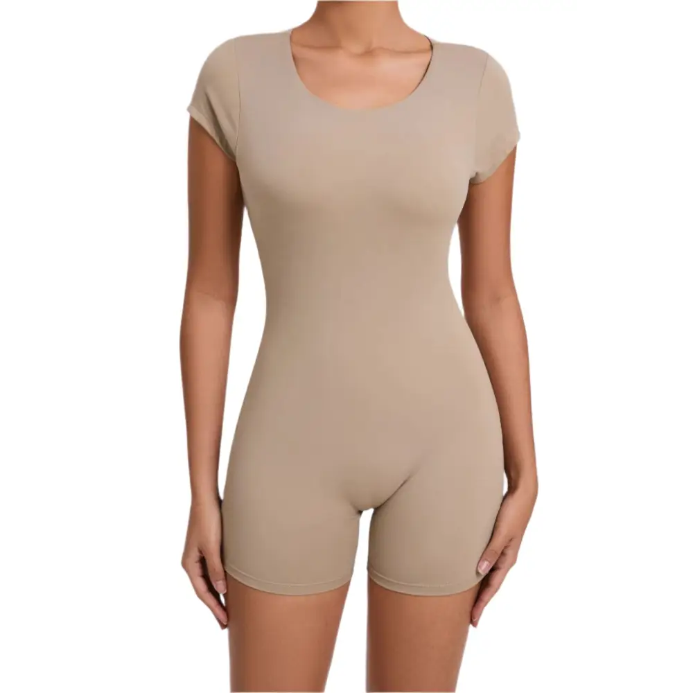 Workout Backless Hip Lift Belly Shaping Short Sleeve Yoga Romper - Activewear