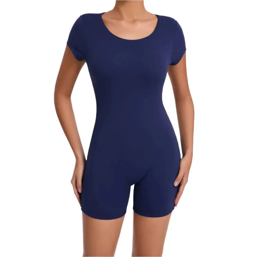 Workout Backless Hip Lift Belly Shaping Short Sleeve Yoga Romper - Activewear
